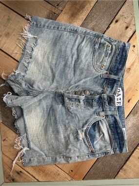 DAZE Light Blue High-Waist Distressed Denim Shorts